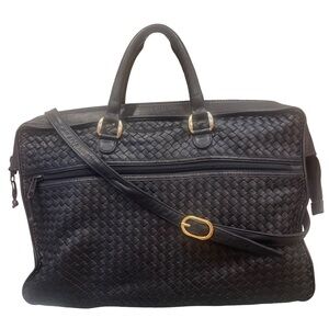 Vintage Ganson Woven Leather Satchel – Black Intrecciato Briefcase Bag